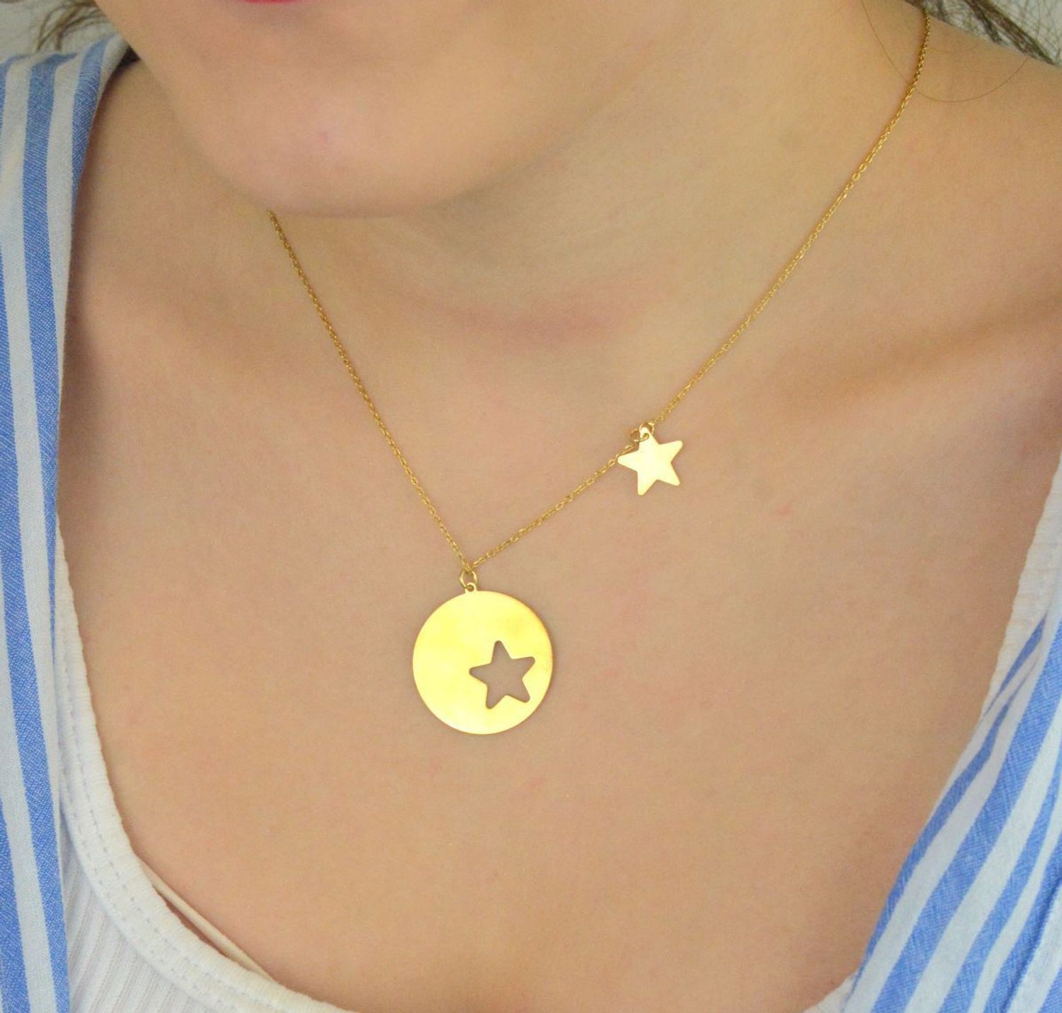 Naszyjnik srebrny pokryty złotem kółko z gwiazdką Dall'Acqua C RM 19890 084 zz.jpg